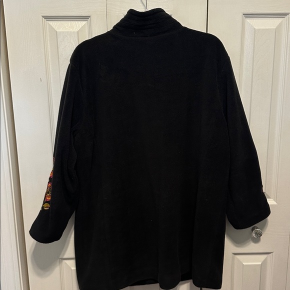 Vintage Bob Mackie Wearable Art Black Fleece Coat with Floral Embroidery - Picture 4 of 4